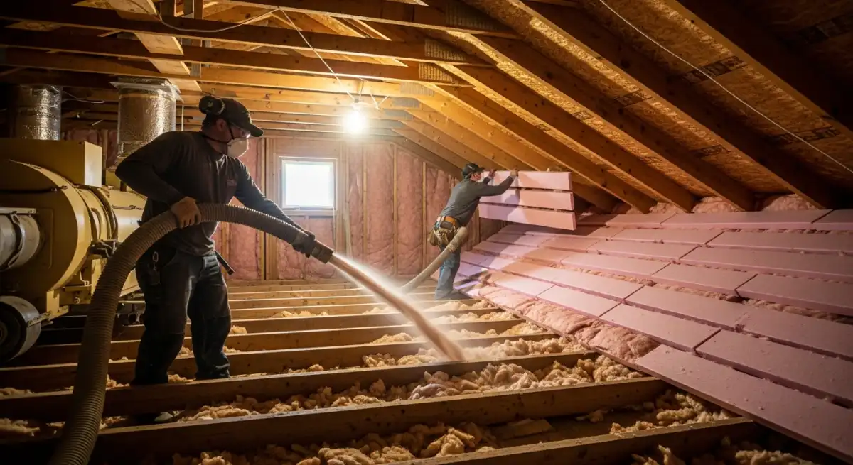 Professional attic insulation installation work