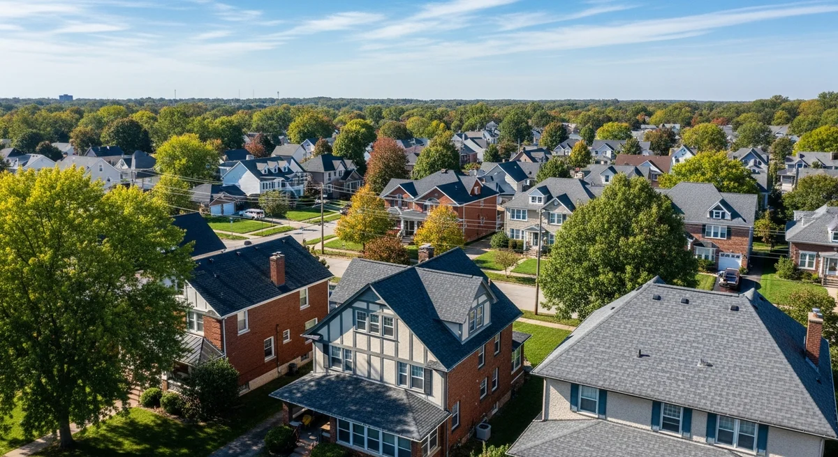 Professional roofing crew performing roof repair in Dayton Ohio residential area