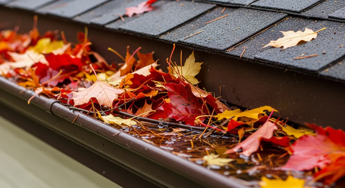 Fall gutter maintenance on a Reston Virginia home