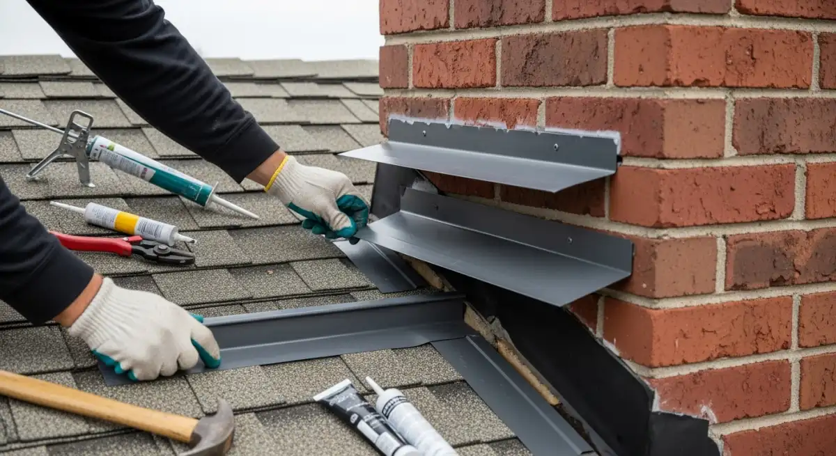 Professional roof flashing repair around chimney
