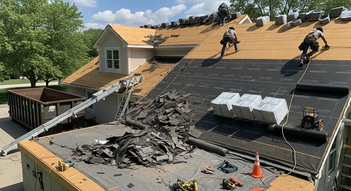 Roof replacement in progress on a Fairfax County home