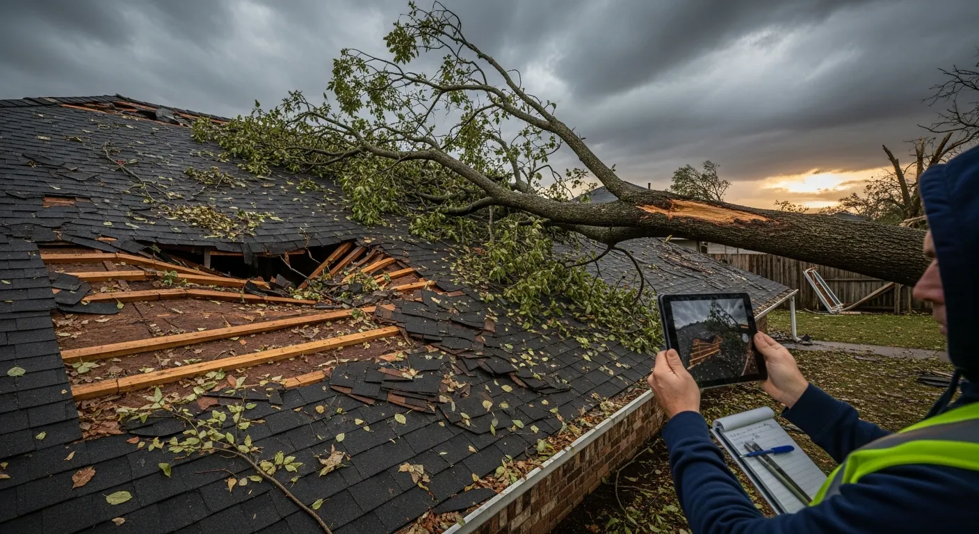 Storm damage to roof in Fairfax County requiring insurance claim