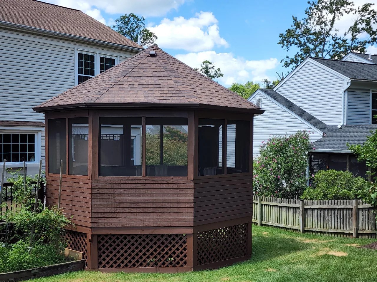 Shingle roof on an octagonal garden gazebo
