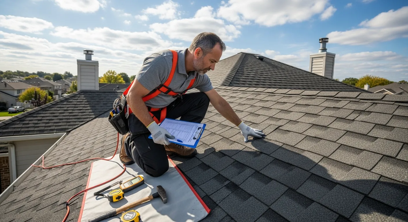 Step by step roof inspection process on a Reston VA residential home